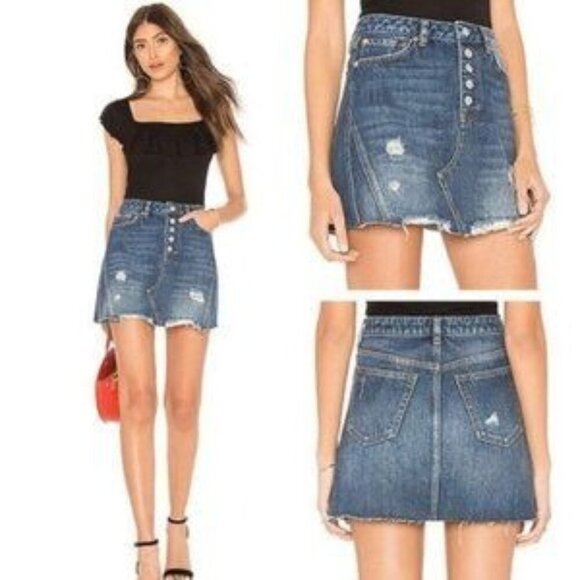 Free People Dresses & Skirts - Free People Harvey Blue Distressed Mini Skirt